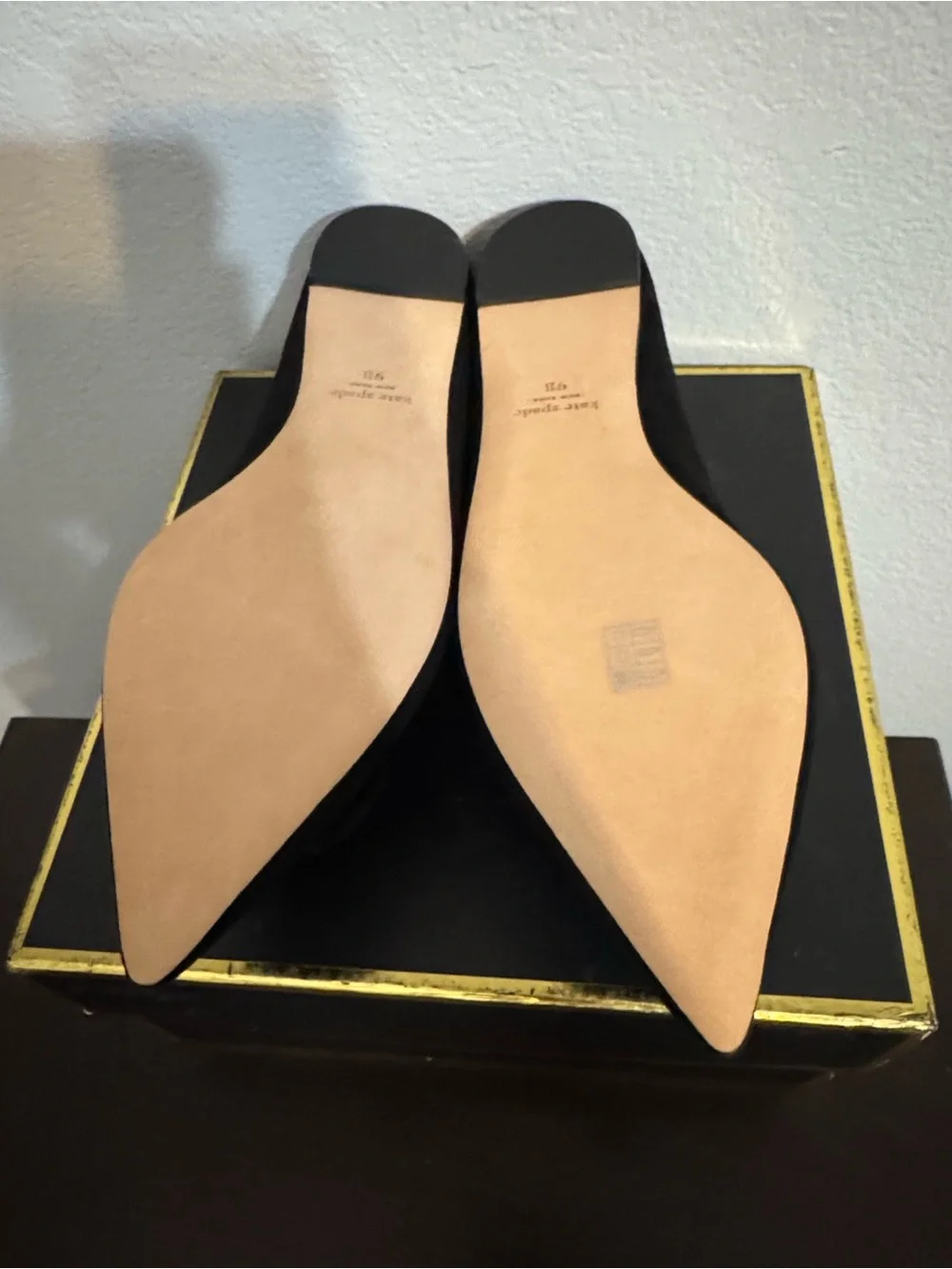 kate spade Black Pointed Toe Flats with Pom-Pom